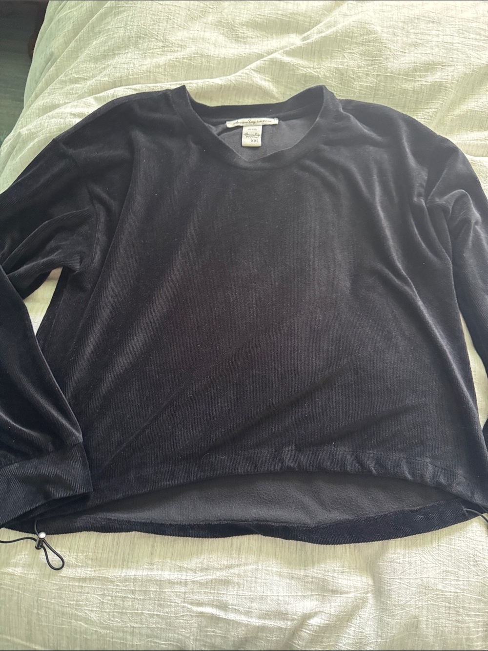 American Rag Black Velvet Long Sleeve Crew Top